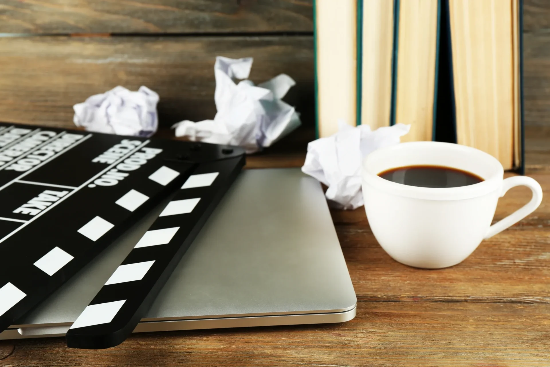 Movie Clapper with Laptop and Coffee Movie Clapper with Laptop and Coffee